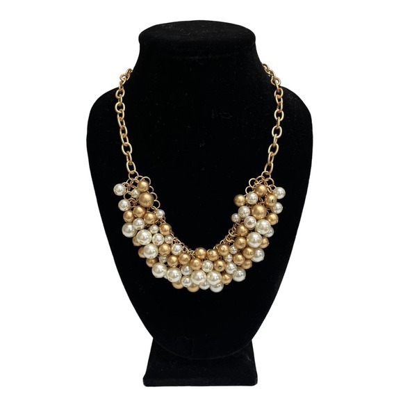 No Label Pearl and Gold Cluster Statement Necklace - Picture 1 of 4